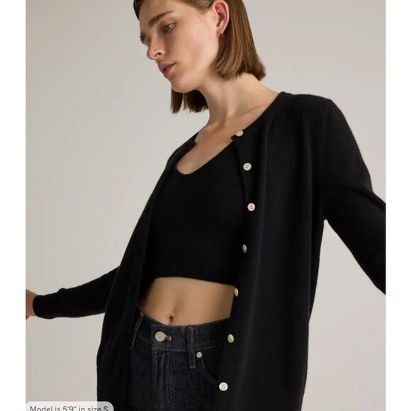 Quince Sweaters - Quince Wm’s Mongolian Cashmere Cardigan Blk Mother of Pearl Buttons Sz L #109